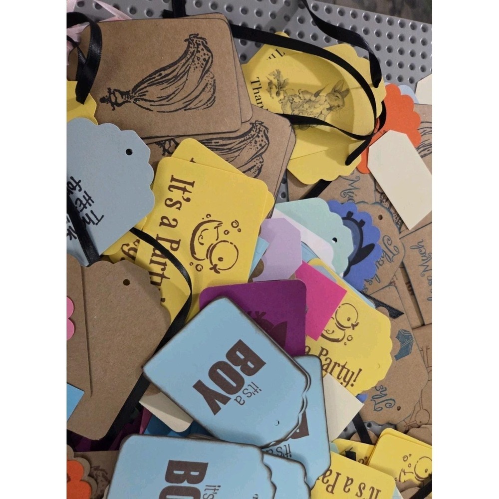 Announcement Gift Tags Some with String Mixed Stamped Designs Baby Shower - Picture 6 of 7